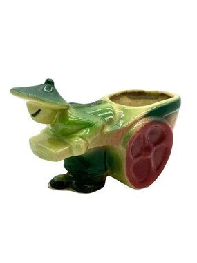 Vintage Shawnee Rickshaw Planter Asian Man Pulling Cart Wagon Bonzai Planter 539